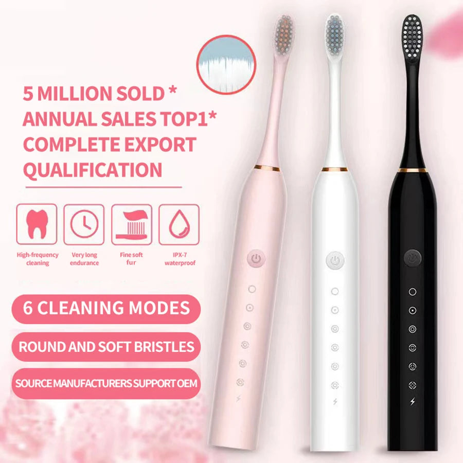 Electric Ultrasonic Toothbrush - USB Charging Waterproof Adult Toothbrush
