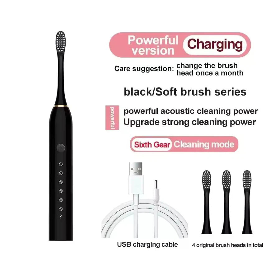 Electric Ultrasonic Toothbrush - USB Charging Waterproof Adult Toothbrush