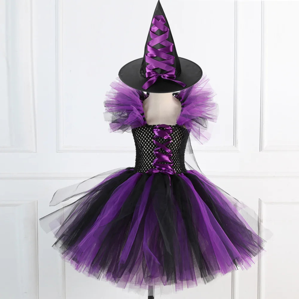 Halloween Costume for Kids Girls Witch Tutu with Hat & Broom