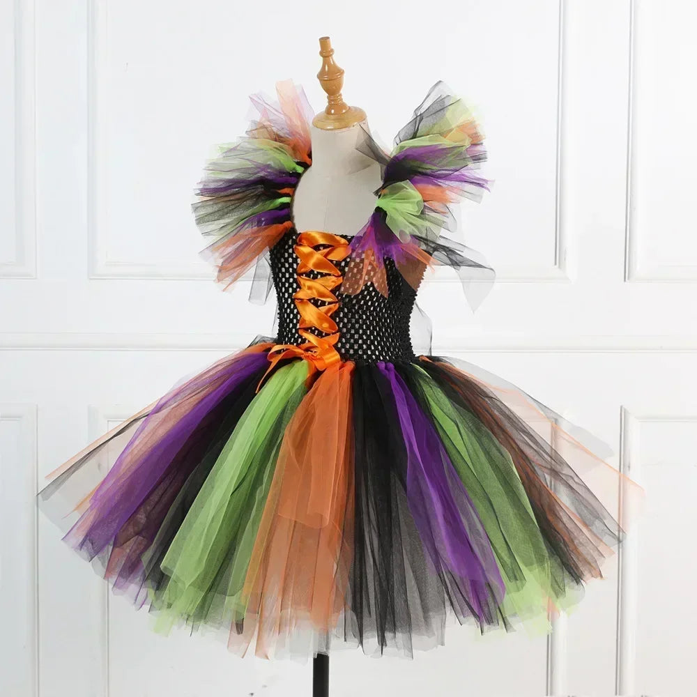 Halloween Costume for Kids Girls Witch Tutu with Hat & Broom