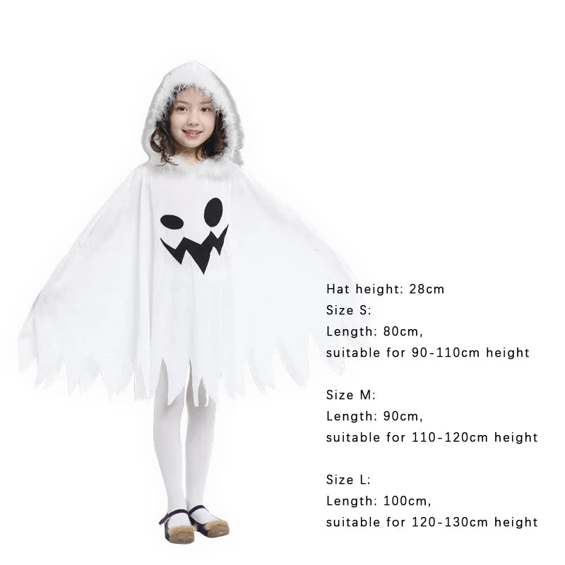 Halloween Kids Cosplay Costume White Elf Cloak Ghost Hooded Cloak Christmas Cloak Boy Girl Cape Clothes