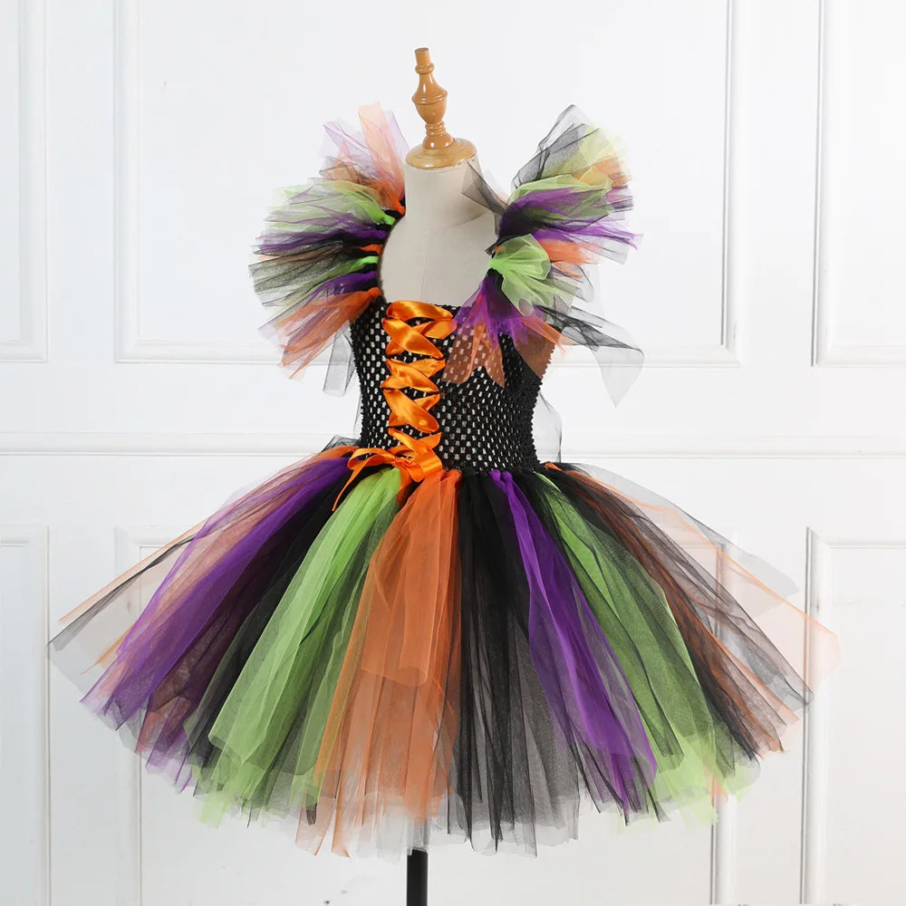 Halloween Costume for Kids Girls Witch Tutu with Hat & Broom