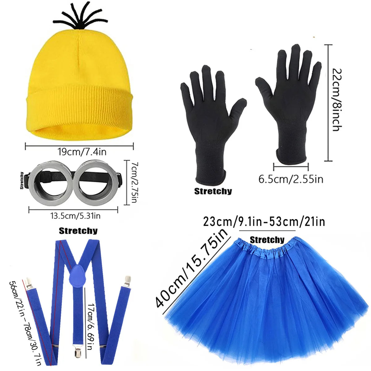 Halloween Costumes Adult Dress Yellow Beanie Knitted Hat Gloves Eye Protection Glasses Mesh Skirt Shoulder Strap Set
