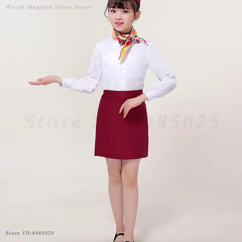 Children's Pilot Uniform Stewardess Cosplay Halloween Costumes Kids Girl Boy Captain Aircraft Fancy Clothing Role Play Outfit
