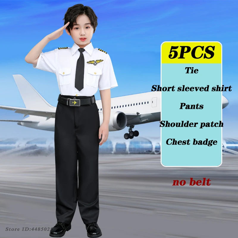 Children's Pilot Uniform Stewardess Cosplay Halloween Costumes Kids Girl Boy Captain Aircraft Fancy Clothing Role Play Outfit