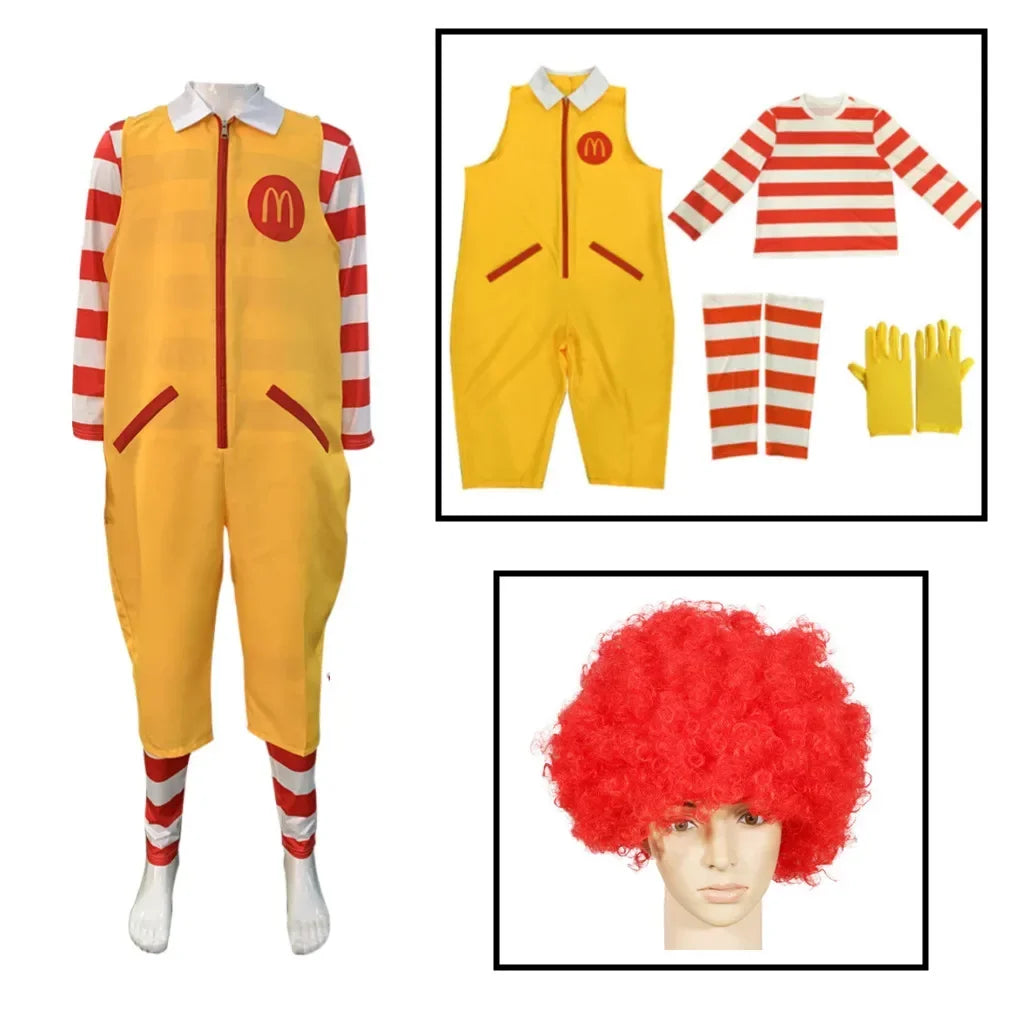 McDonald Cosplay Costume Ronald Masquerade Party Sutra Clown Character Adult Halloween Party Funny Costume Stage Clothes Wig