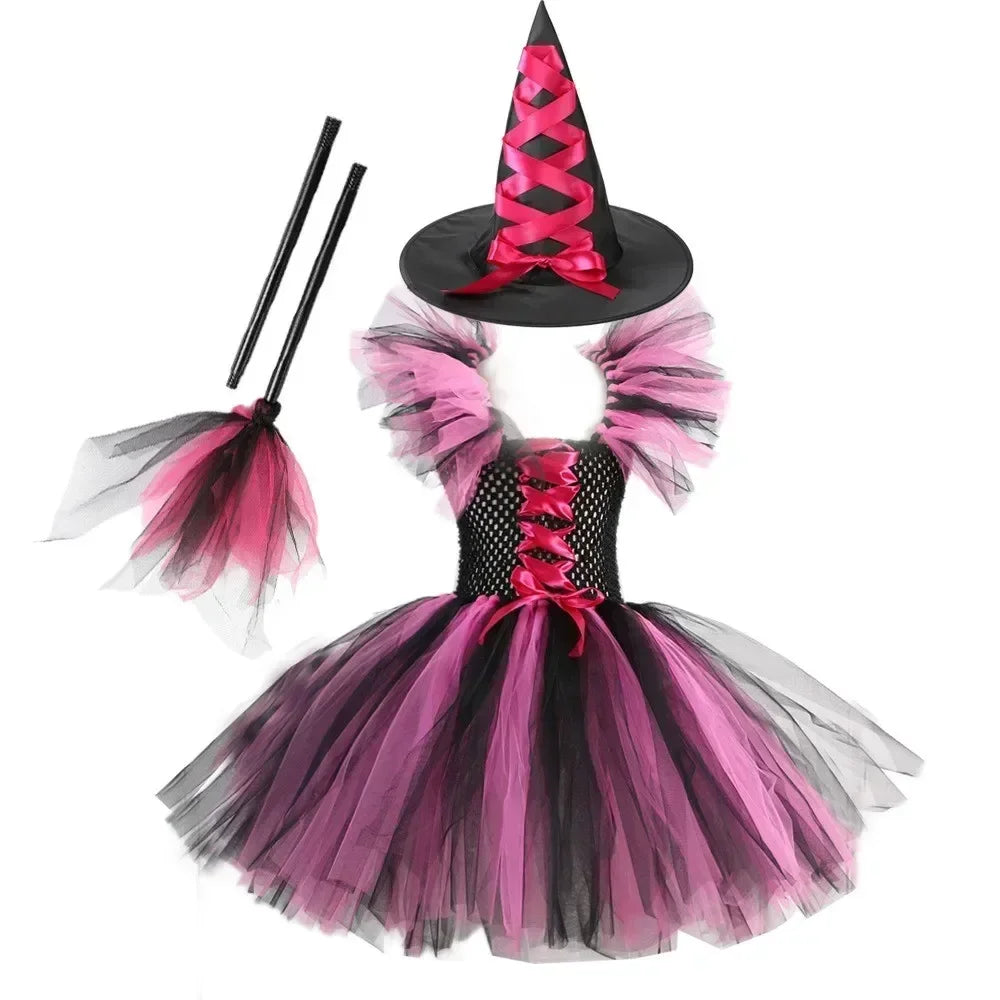 Halloween Costume for Kids Girls Witch Tutu with Hat & Broom