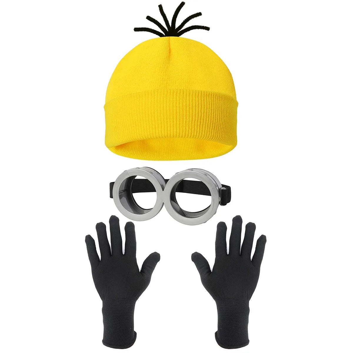Halloween Costumes Adult Dress Yellow Beanie Knitted Hat Gloves Eye Protection Glasses Mesh Skirt Shoulder Strap Set