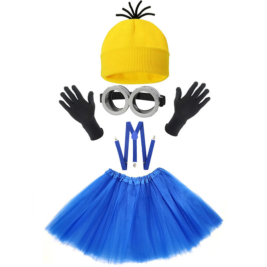 Halloween Costumes Adult Dress Yellow Beanie Knitted Hat Gloves Eye Protection Glasses Mesh Skirt Shoulder Strap Set