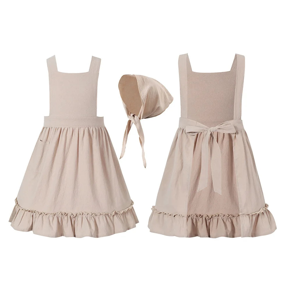 Umorden 4-10Y Kids Child Girls Khaki White Lace Ruffle Apron Bonnet for Pilgrim Girl Village Farm Pioneer Prairie Maid Costume