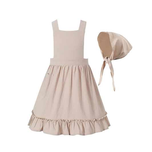 Umorden 4-10Y Kids Child Girls Khaki White Lace Ruffle Apron Bonnet for Pilgrim Girl Village Farm Pioneer Prairie Maid Costume