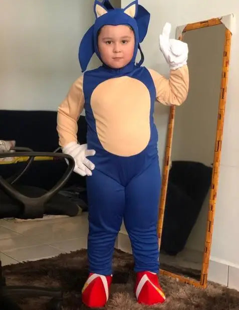 Children's Hedgehog Lightning Mouse Jumpsuit Anime Sonic Boy Cos Game Cosplay Kid Costume