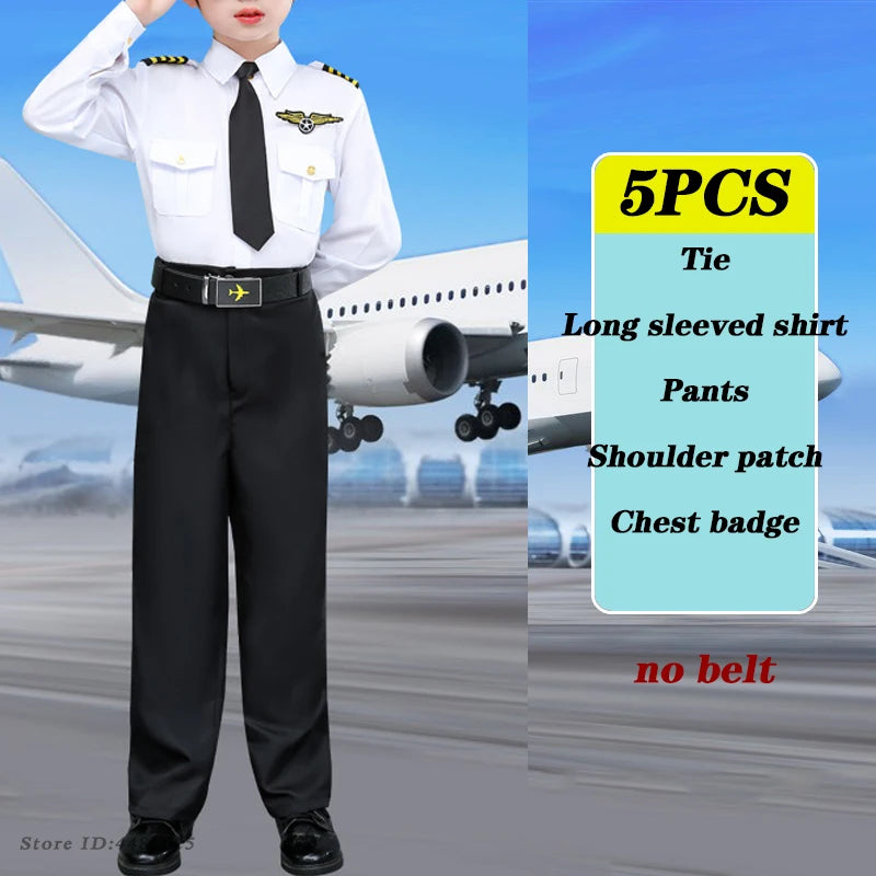 Children's Pilot Uniform Stewardess Cosplay Halloween Costumes Kids Girl Boy Captain Aircraft Fancy Clothing Role Play Outfit