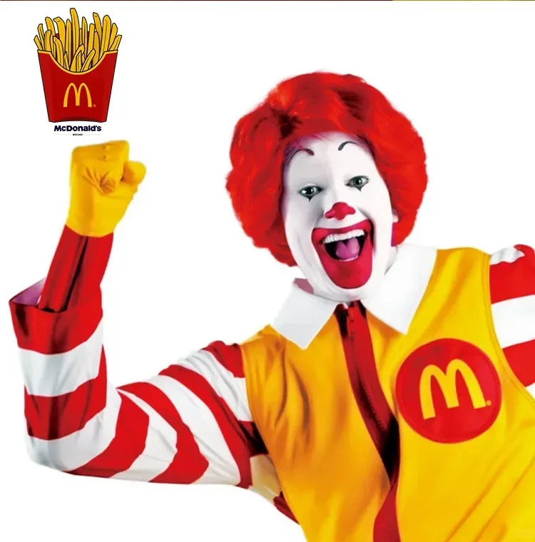 McDonald Cosplay Costume Ronald Masquerade Party Sutra Clown Character Adult Halloween Party Funny Costume Stage Clothes Wig