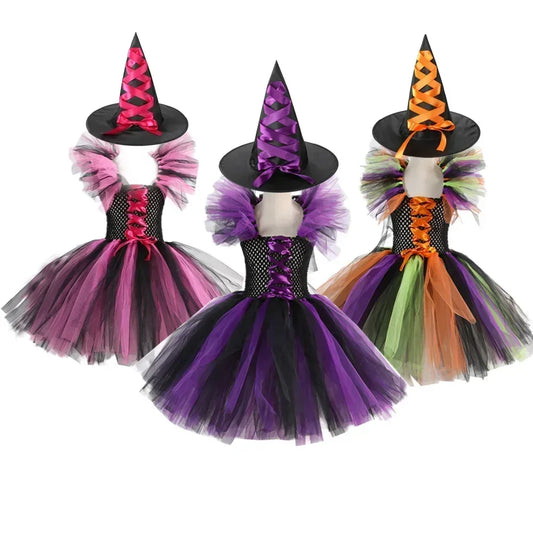 Halloween Costume for Kids Girls Witch Tutu with Hat & Broom
