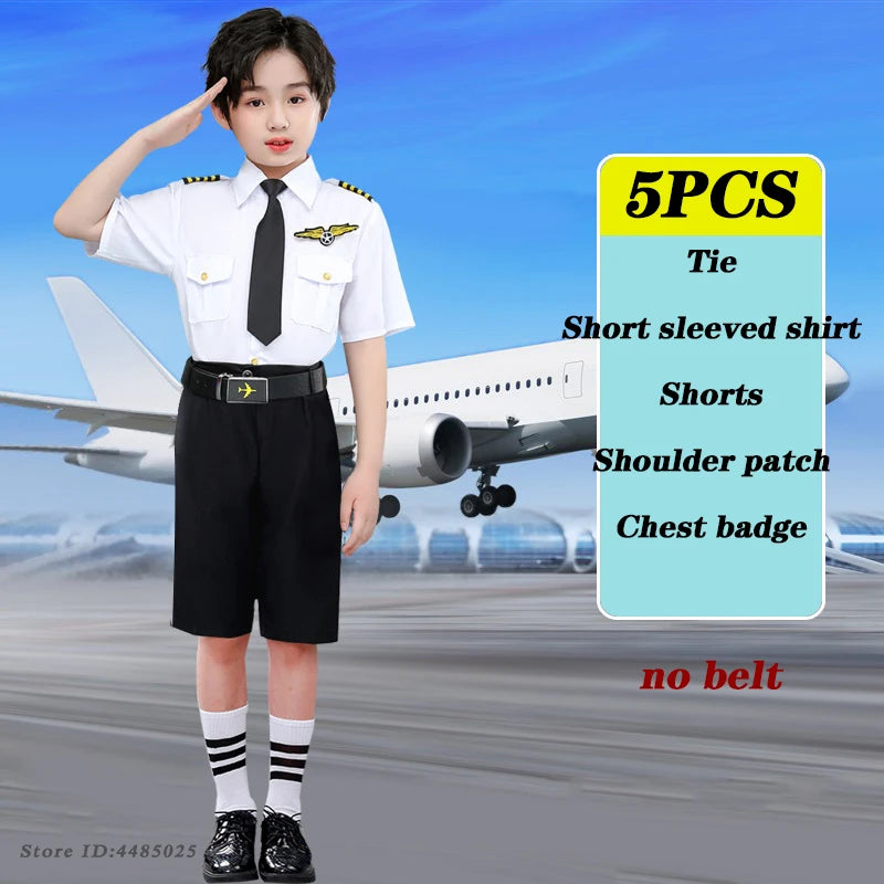 Children's Pilot Uniform Stewardess Cosplay Halloween Costumes Kids Girl Boy Captain Aircraft Fancy Clothing Role Play Outfit