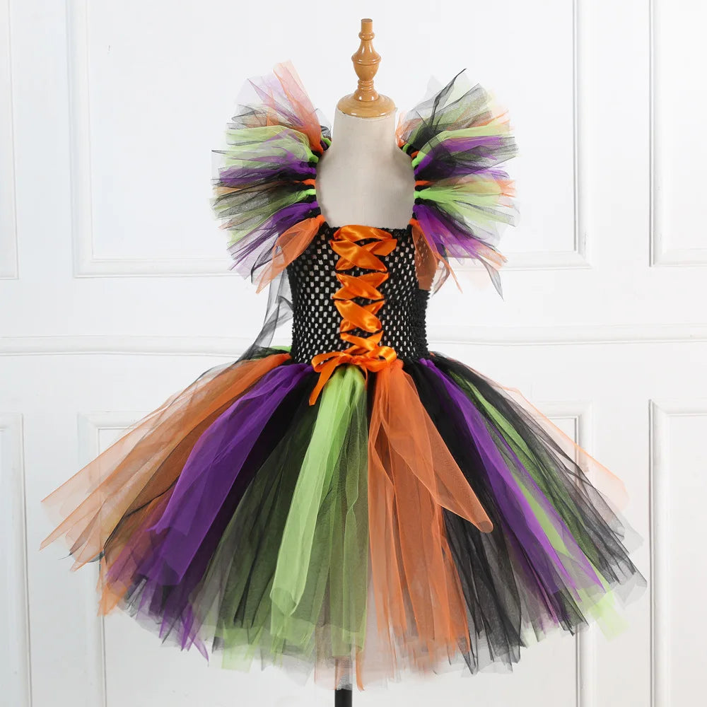 Halloween Costume for Kids Girls Witch Tutu with Hat & Broom