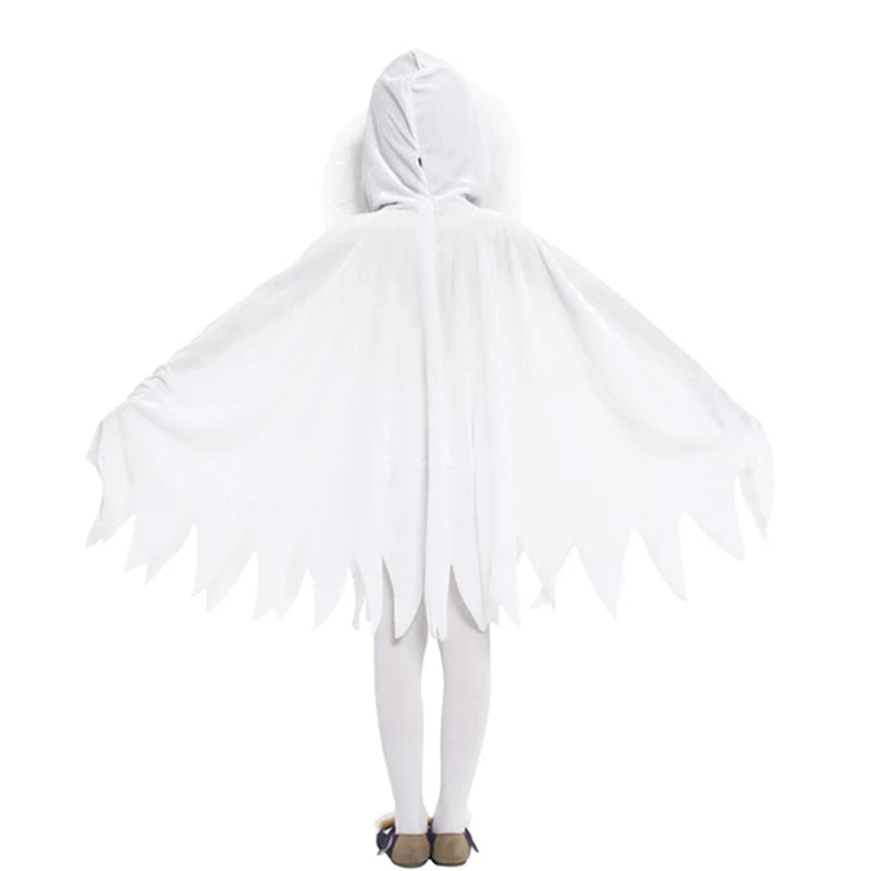 Halloween Kids Cosplay Costume White Elf Cloak Ghost Hooded Cloak Christmas Cloak Boy Girl Cape Clothes
