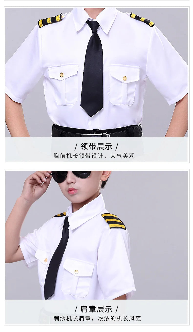 Children's Pilot Uniform Stewardess Cosplay Halloween Costumes Kids Girl Boy Captain Aircraft Fancy Clothing Role Play Outfit