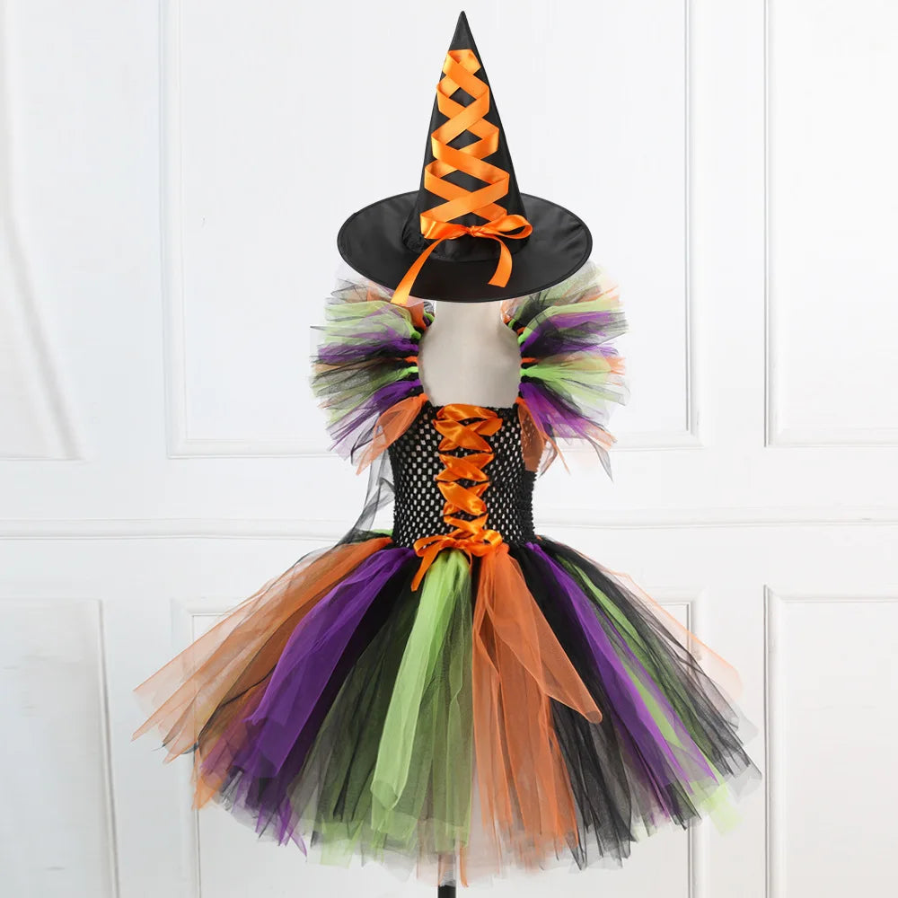 Halloween Costume for Kids Girls Witch Tutu with Hat & Broom
