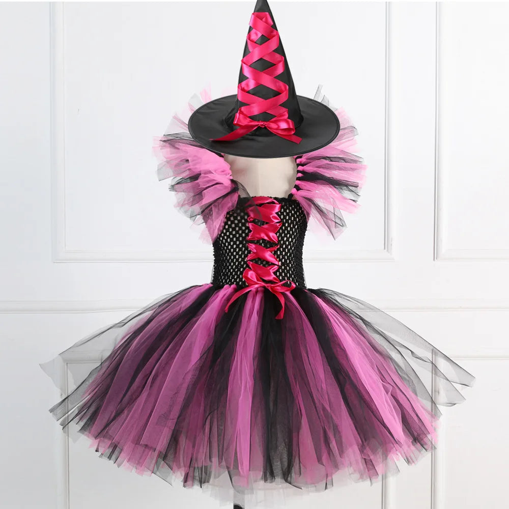 Halloween Costume for Kids Girls Witch Tutu with Hat & Broom