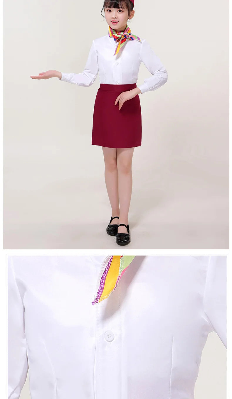Children's Pilot Uniform Stewardess Cosplay Halloween Costumes Kids Girl Boy Captain Aircraft Fancy Clothing Role Play Outfit